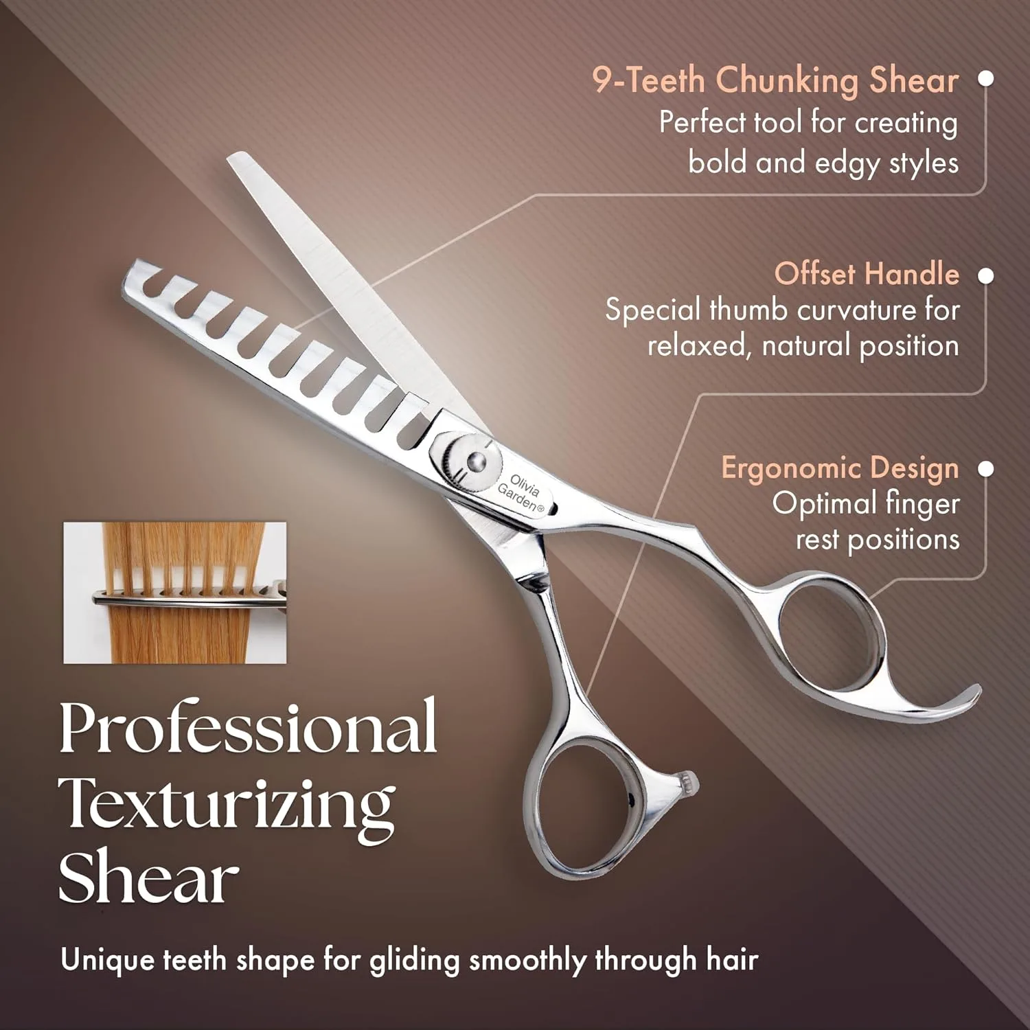 Olivia Garden TextureCut Professional Hairdressing Thinner Intro Case Набор 9 зубцов (TC-C01): TC-9C, бритва RZ-E — фото 3