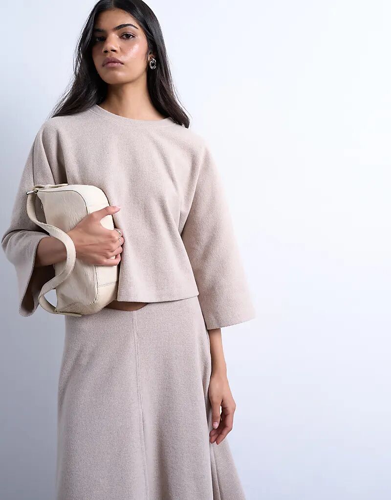 

Мягкая на ощупь футболка Topshop с широкими укороченными рукавами, цвет тауп, Коричневый, Мягкая на ощупь футболка Topshop с широкими укороченными рукавами, цвет тауп