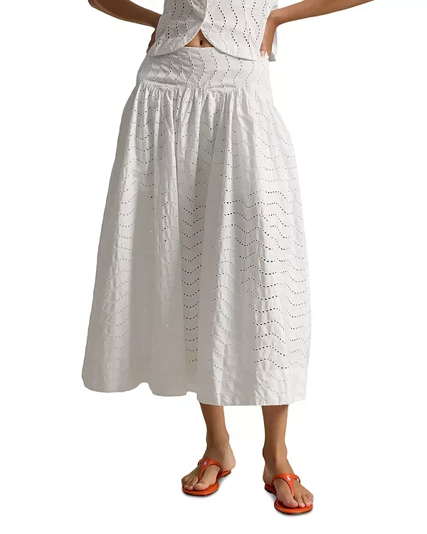 Длинная юбка с перфорацией Ralph Lauren, White