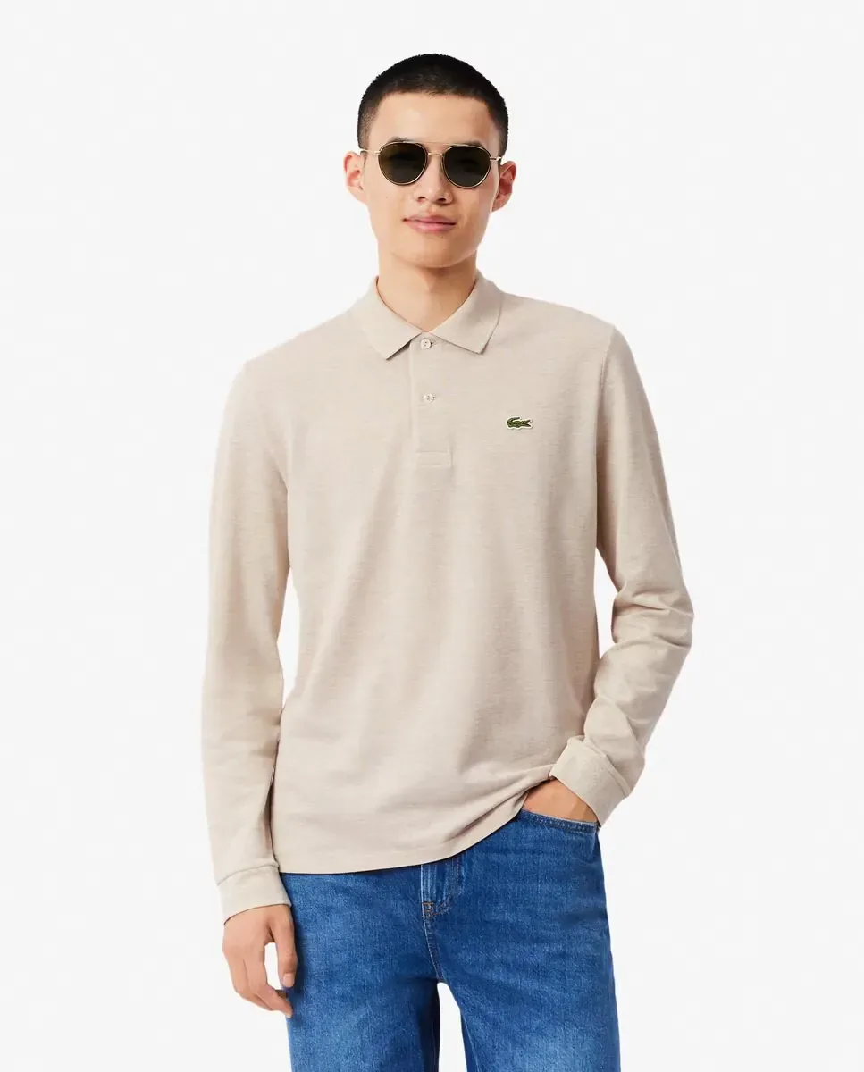 Мужское поло классического кроя с длинными рукавами Lacoste, бежевый
