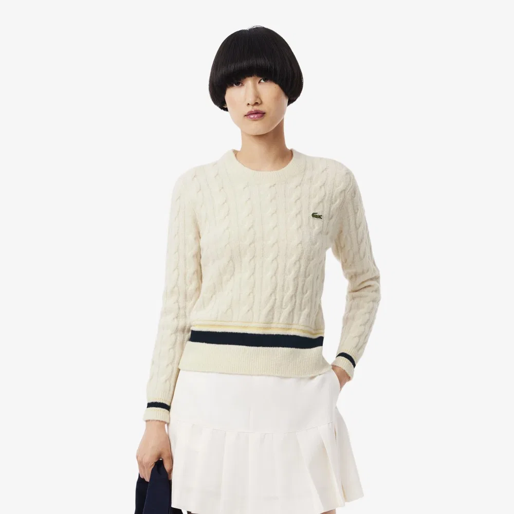 Свитер женский Lacoste с косами, кремовый