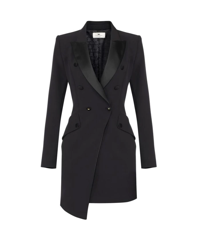 

Платье-Футляр из легкой креповой ткани с деталями в стиле смокинга. Elisabetta Franchi, черный