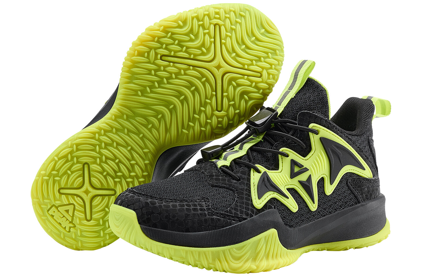 Детские баскетбольные кроссовки Kids Mid-top Black/Fluescent Green Peak, зеленый — фото 3