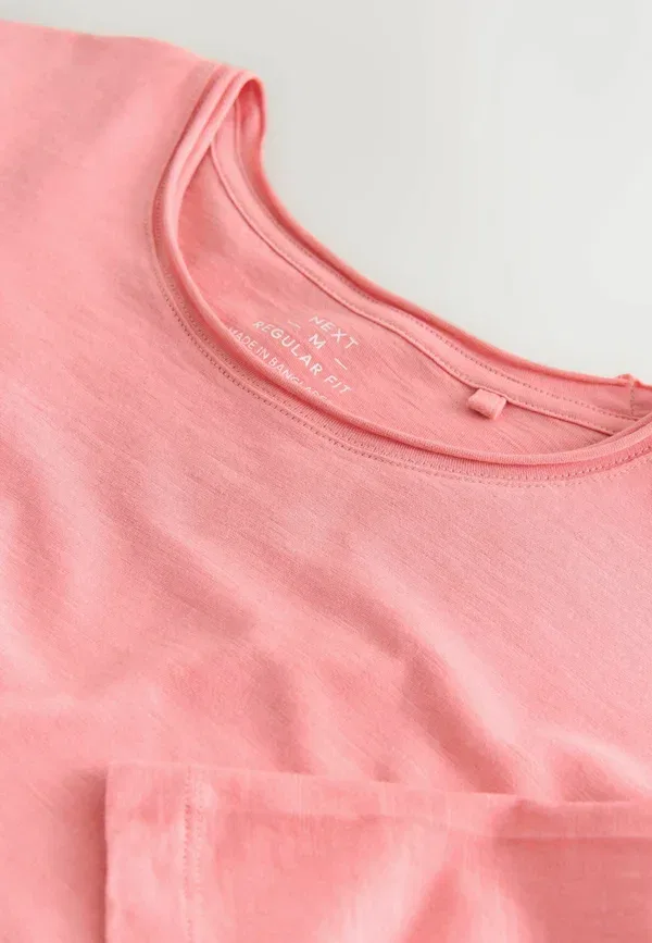 Футболка Next Regular fit lightweight slub raw edge neck t-shirt, розовый — фото 2