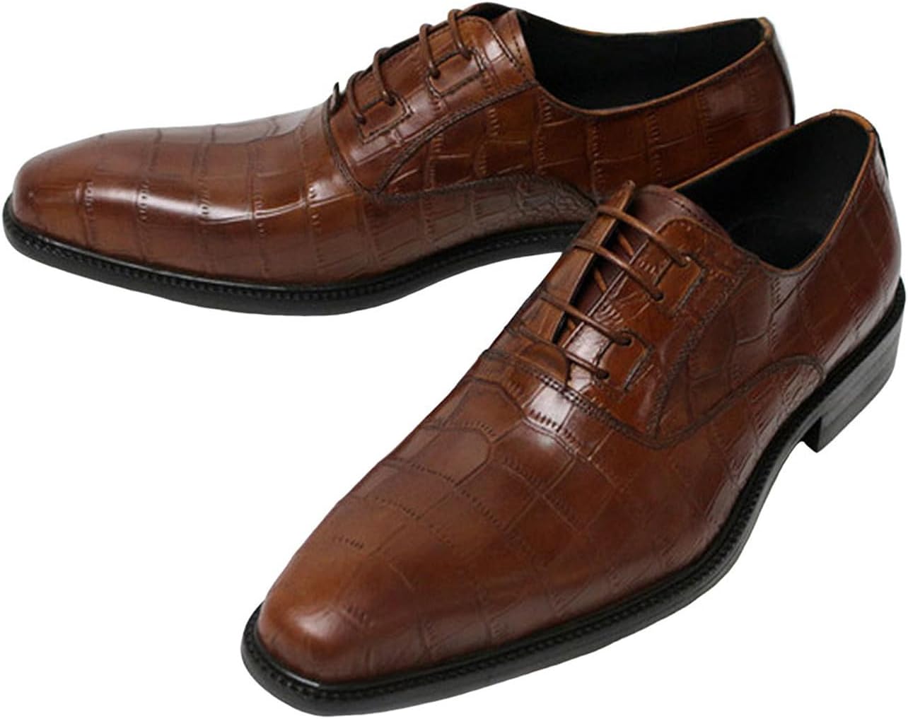 

Мужские туфли-оксфорды Santimon из кожи верхнего слоя - формальная обувь с тиснением под крокодила для бизнеса, повседневной носки и свадебного торжества, коричневый