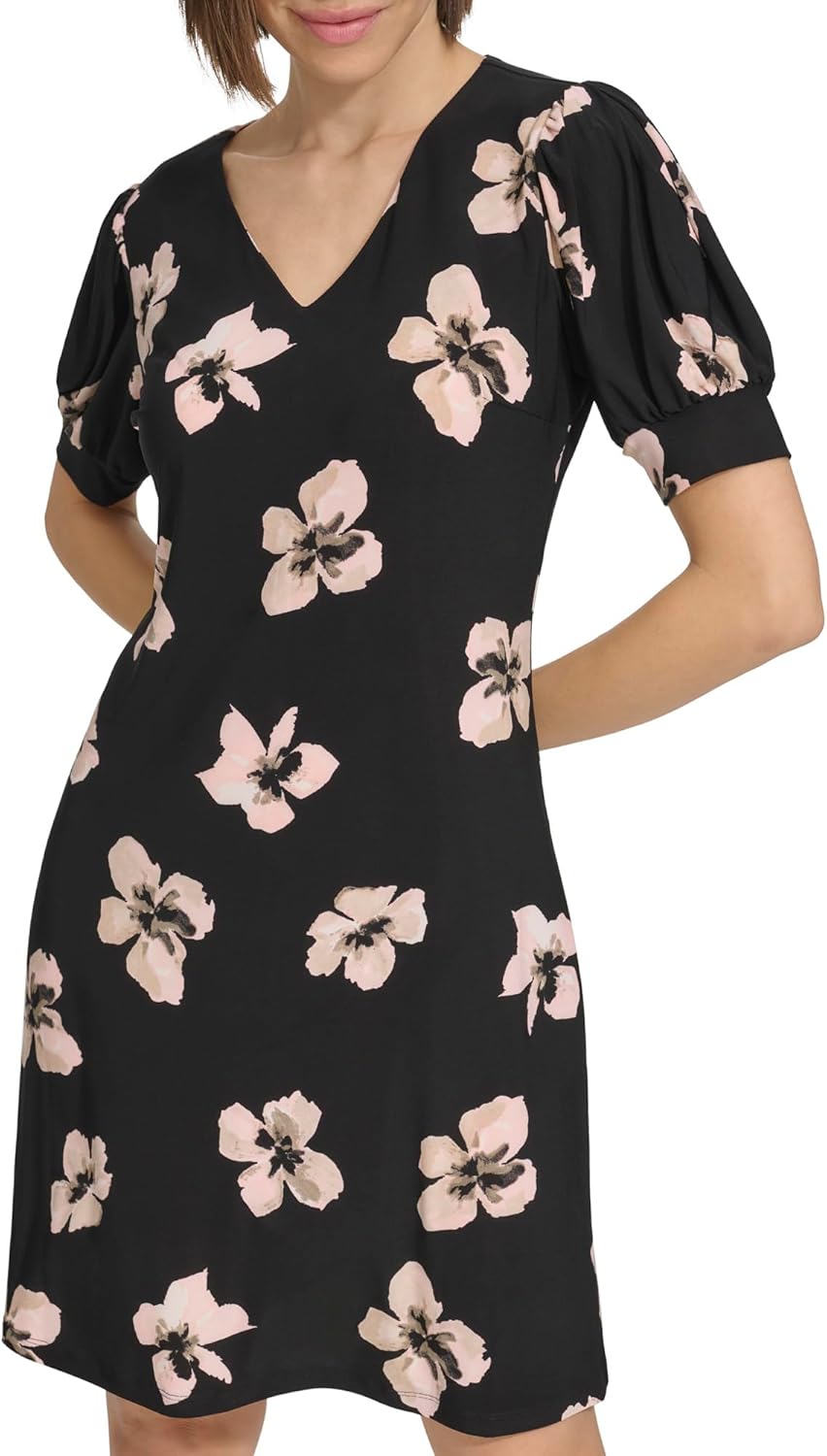 

Женское мини-платье Tommy Hilfiger с рукавами-фонариками и V-образным вырезом, Ballerina Pink Multi