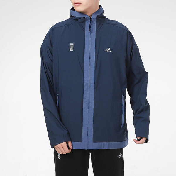 Куртка adidas Wj Wb Series Sports Windproof Hooded Jacket Navy Blue, синий — фото 3