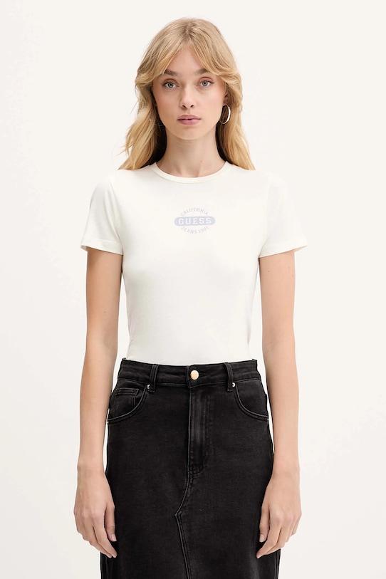 

Хлопковая футболка Guess Jeans, бежевый