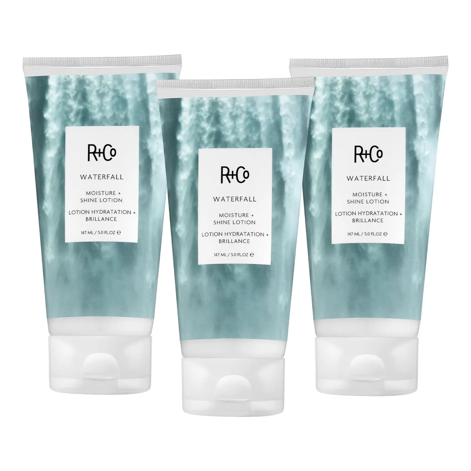 Увлажняющий лосьон R+Co WATERFALL Moisture + Shine - легкое увлажнение и контроль над пушистостью, смягчает и придает блеск, подходит для всех типов волос. 148 мл (3 шт.)
