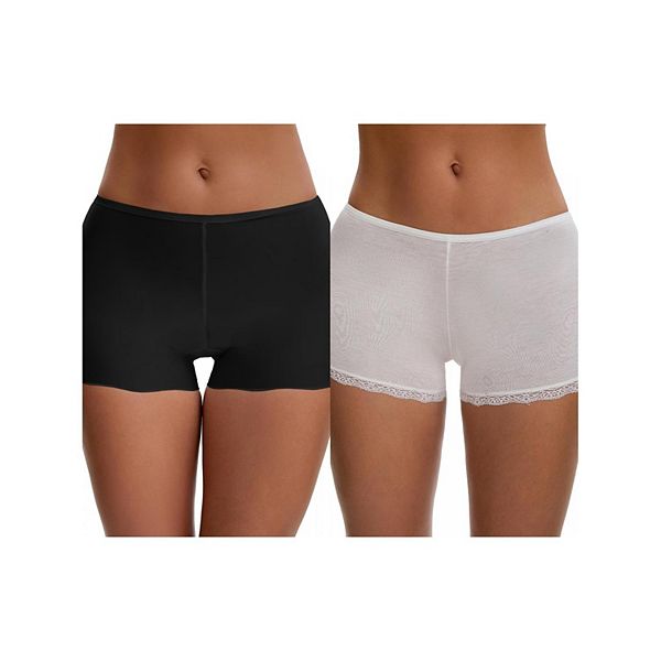 

2 пары женских бесшовных слип-шорт из айс шелка с кружевной отделкой под платья Inspire Chic, Black A White B