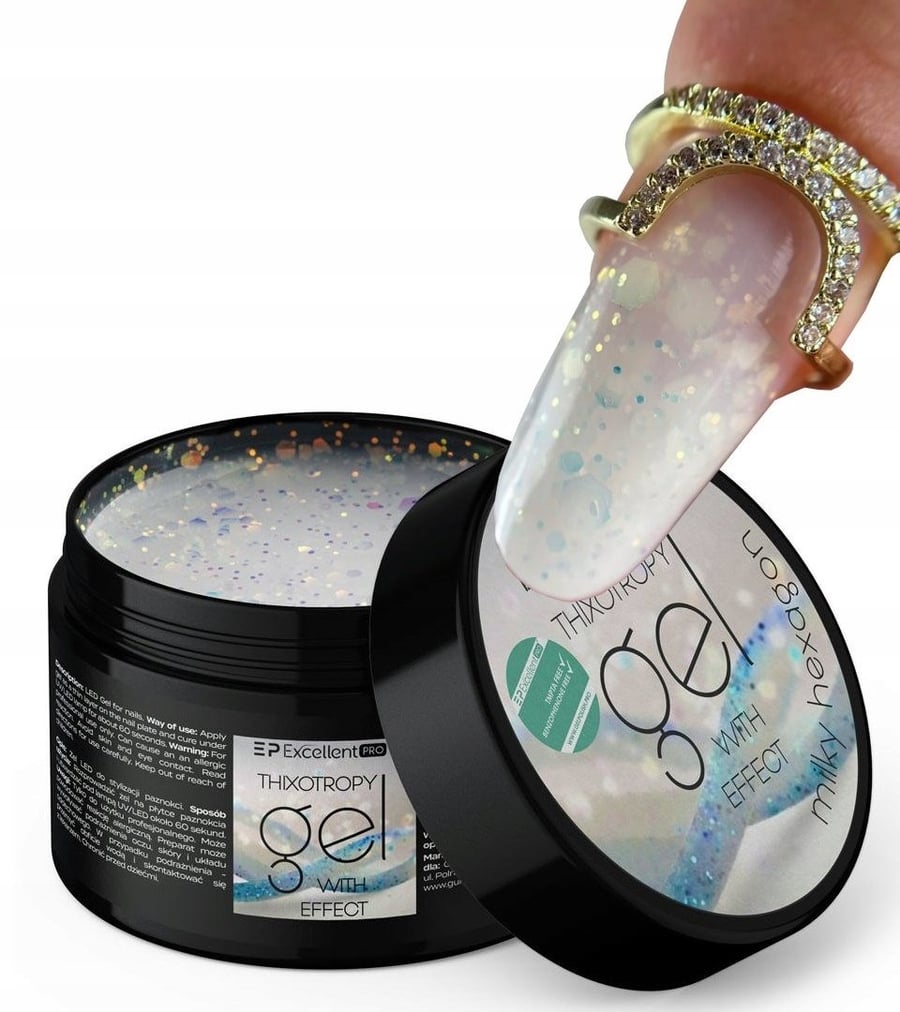 

Excellent Pro Thixotropy Milky Hexagon Builder Gel с блестками 50 г