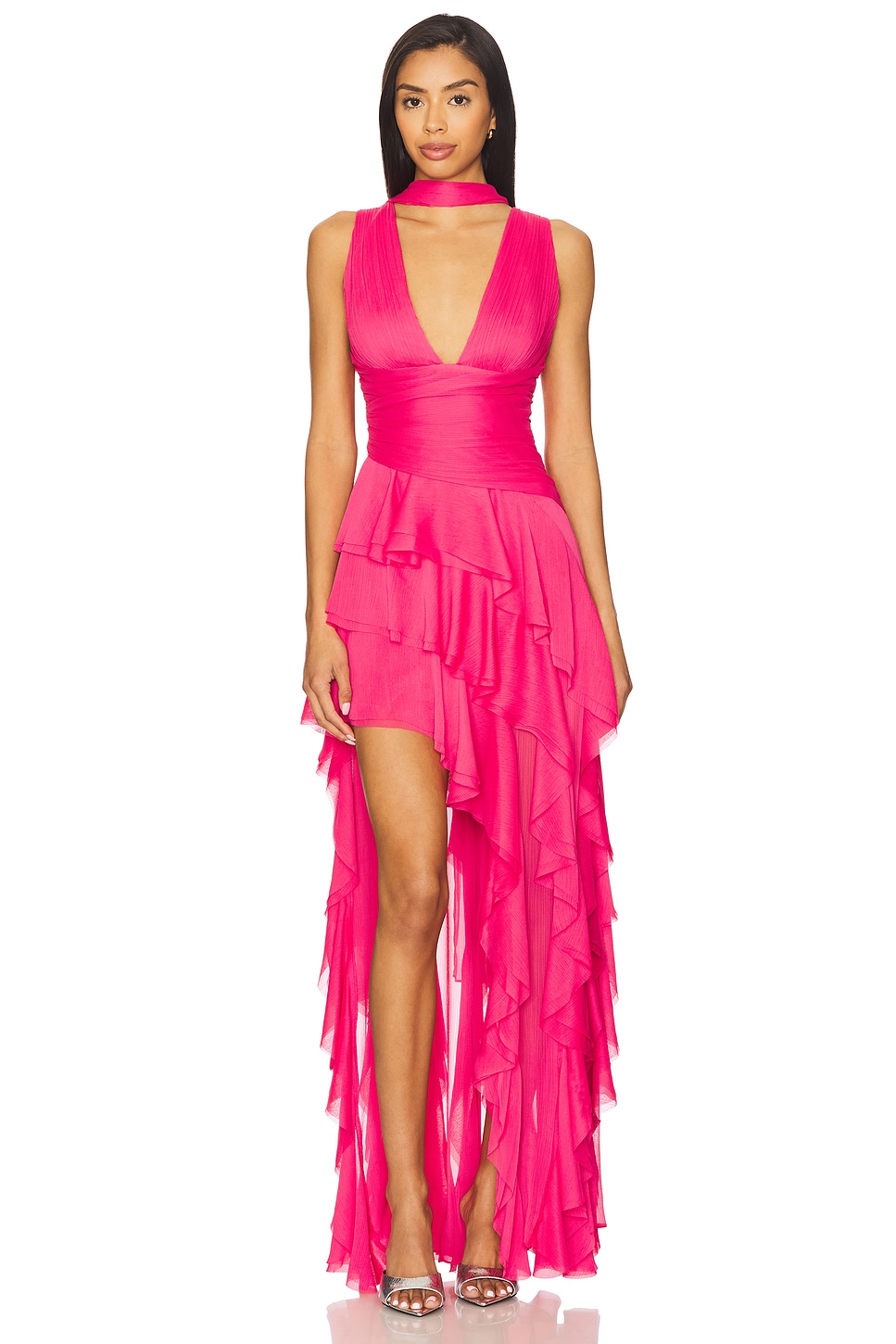 

Длинное платье с оборками и шарфом Holly от Alice + Olivia, raspberry