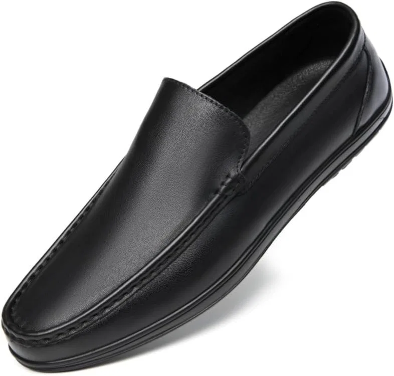Лоферы кожаные Loafers for Men Solid Color Leather Loafer Shoes Lightweight Flat Heel Comfortable Walking Slip-on, Black SayfuR — фото 2