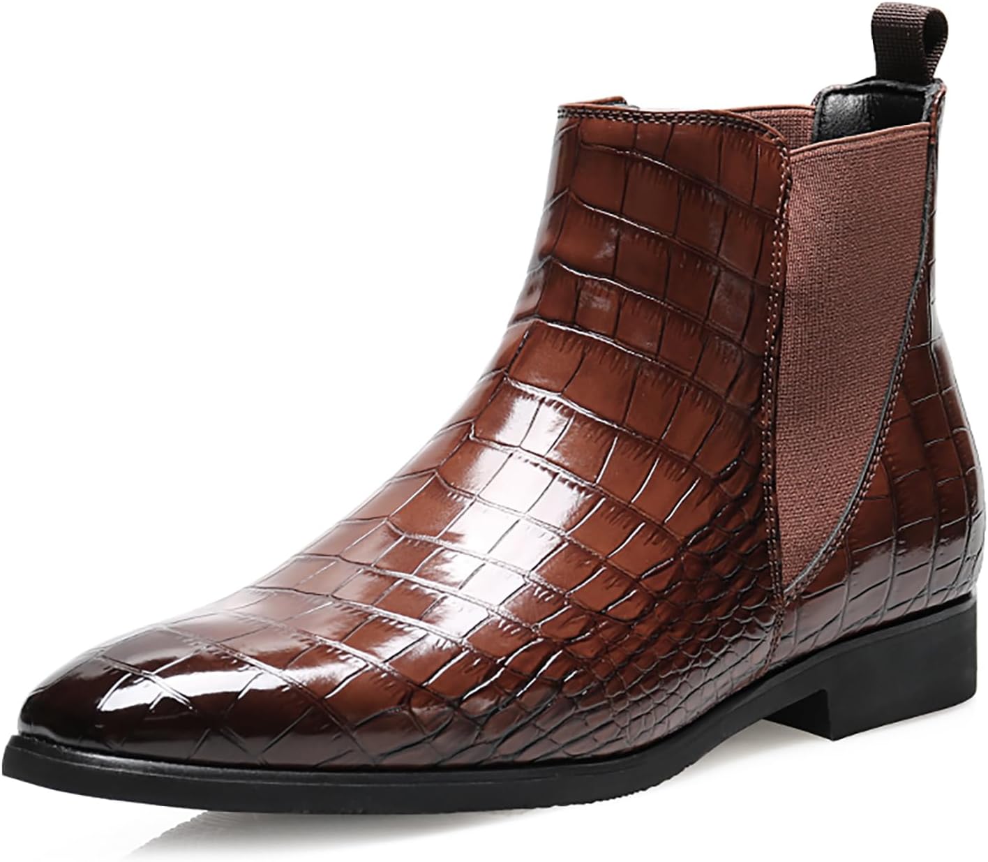 

Мужские кожаные ботинки Челси с принтом, низкий широкий каблук, модные, удобные, нескользящие, стильные чукка, повседневные, легкие, с эластичными голенищами Siyake, коричневый