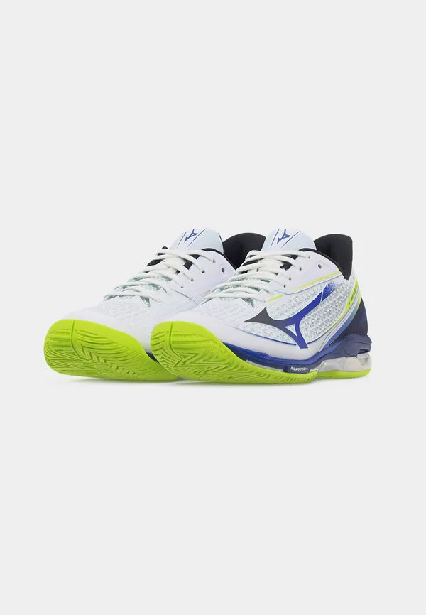Теннисные кроссовки wave exceed tour 7 ac для игры на всех типах кортов Mizuno, White/Dazzling Blue/Lightning Yellow — фото 3