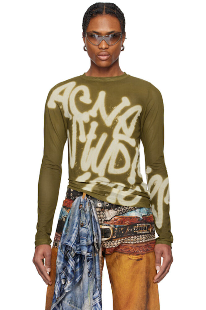 

Футболка с длинным рукавом с зеленым напыленным логотипом Acne Studios