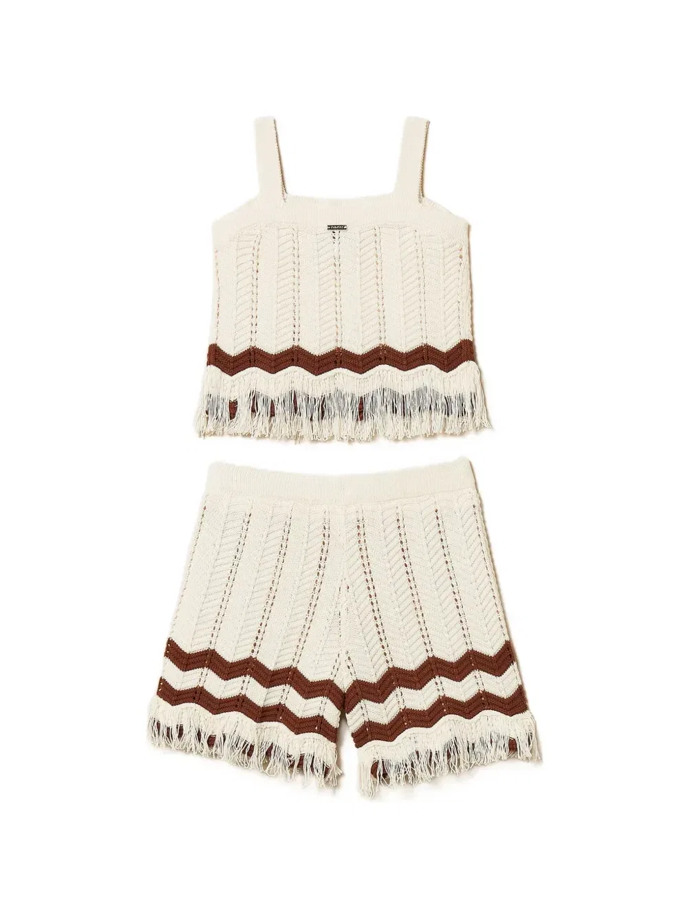 Комплект из топа и шорт с узором зигзаг Twinset Kids, бежевый — фото 2