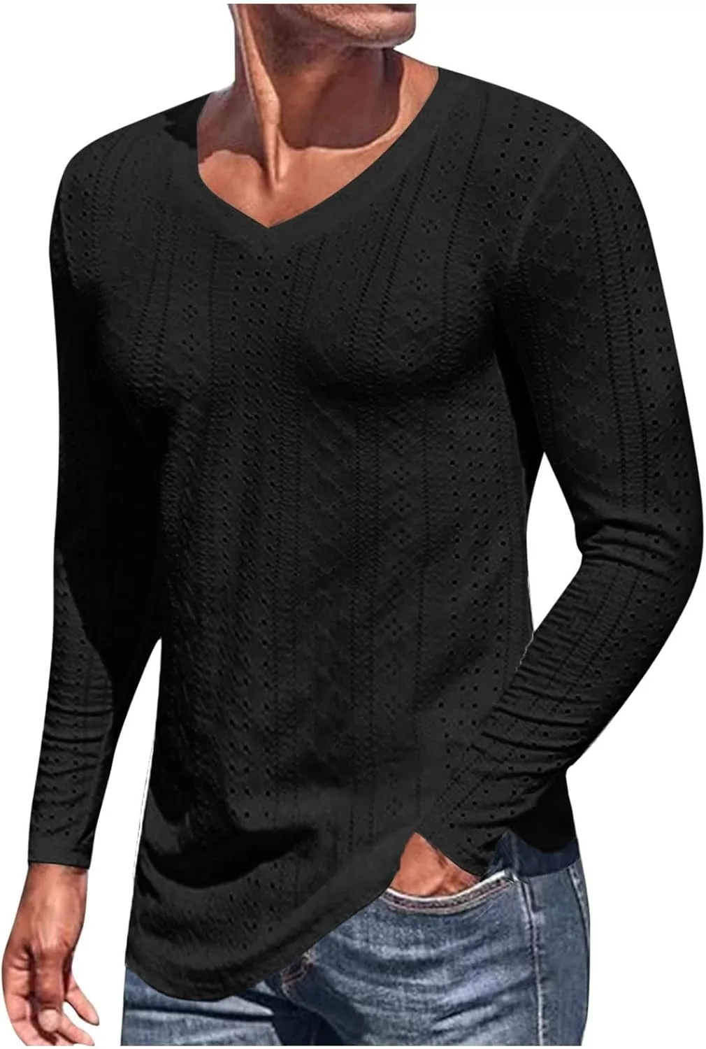 

Футболка с сетчатыми вставками и V-образным вырезом, мужская, Slim Fit QUNPIU