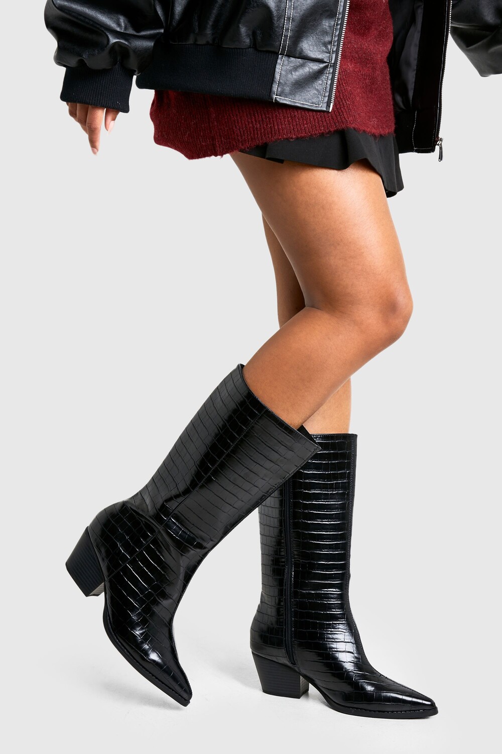 Сапоги высокие Boohoo с широкой посадкой, черный