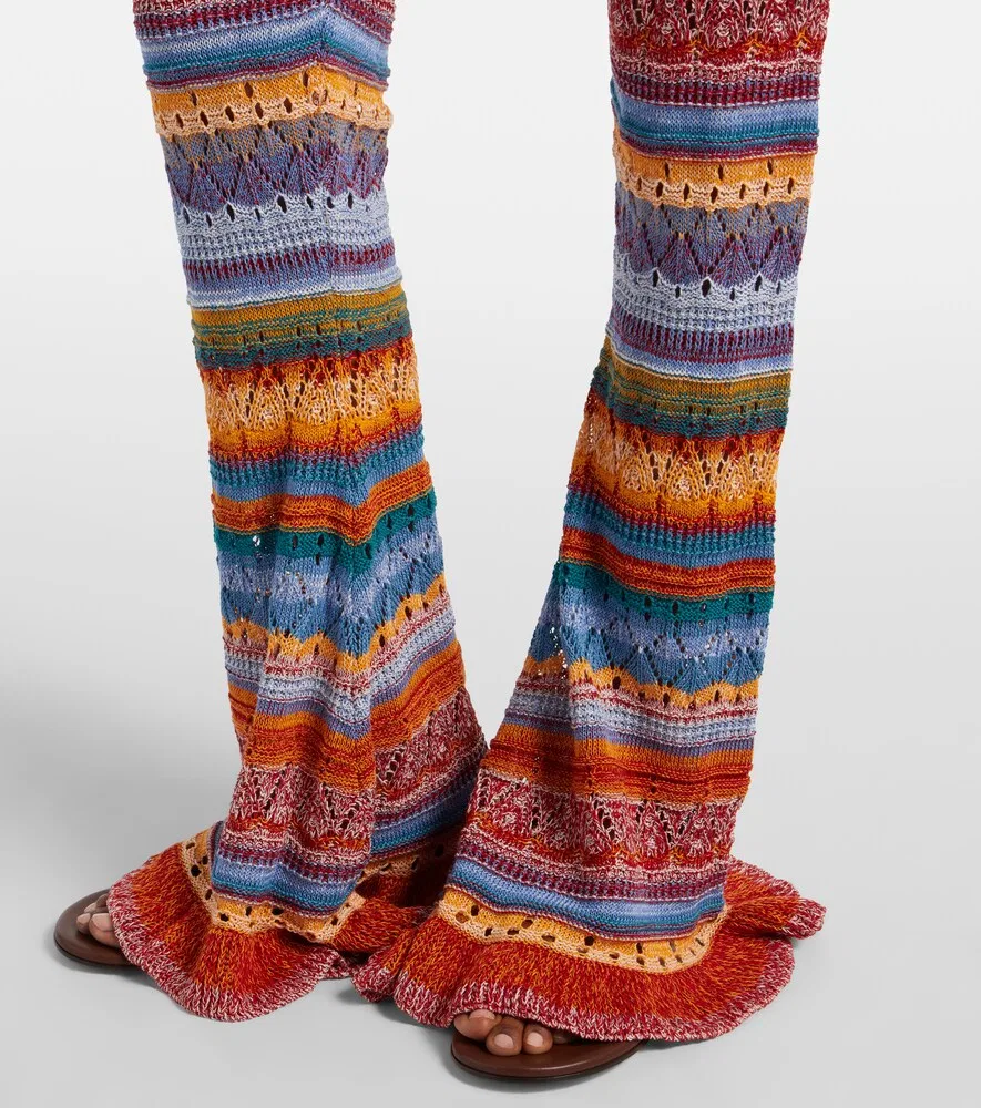Вязаные полосатые хлопковые брюки-клеш Etro, мультиколор — фото 4