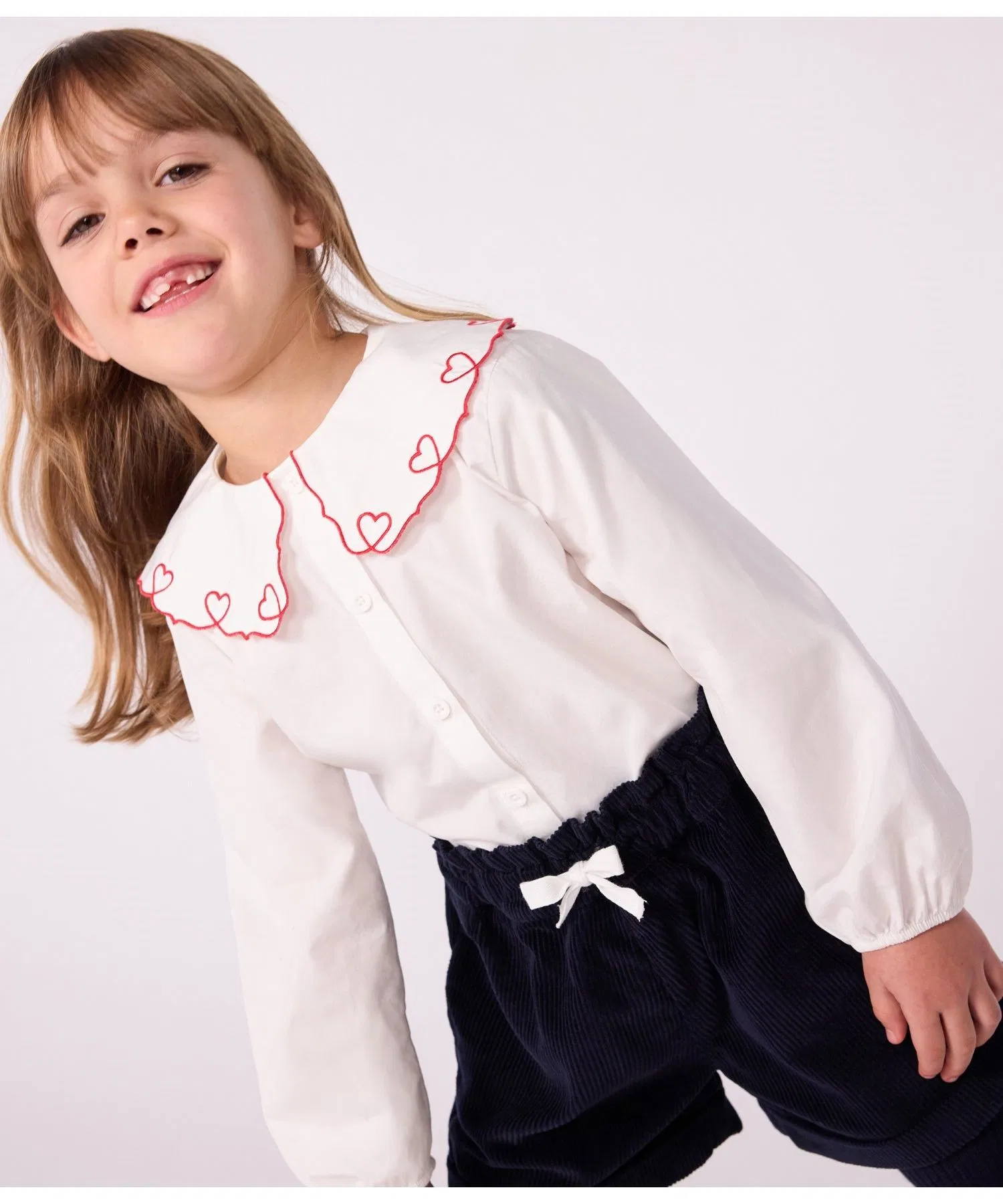 Детская блузка PETIT BATEAU с длинным рукавом и воротником-жабо