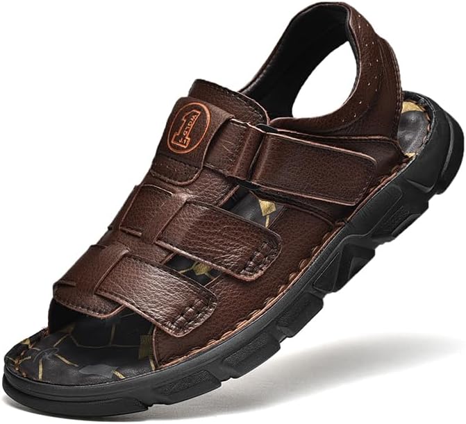 

Мужские сандалии Mecolop из кожи с открытым носком для активного отдыха на улице, регулируемые, летние пляжные туфли, коричневый