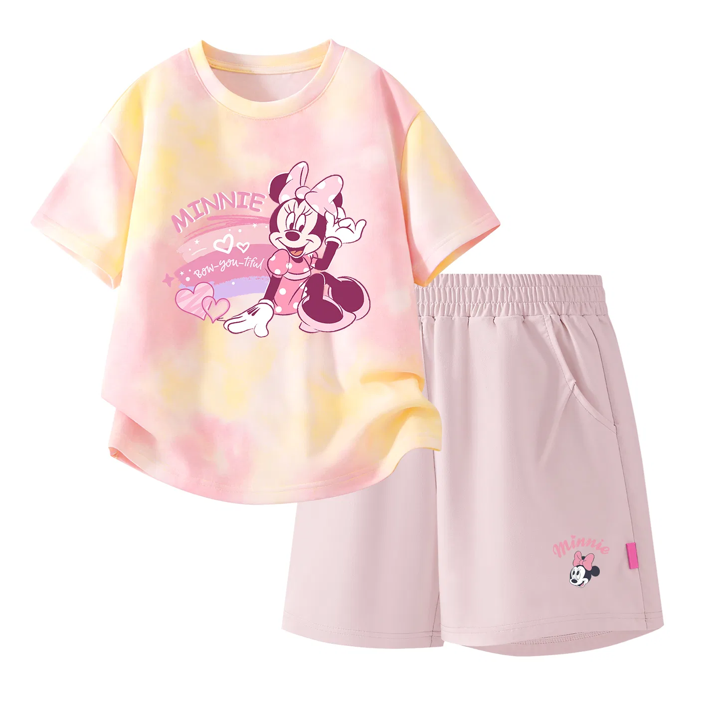 Детский спортивный костюм Casual Sportswear 2 Piece Set Disney, Di-Rainbow Heart Yellow Pink+Di-Elevated Eye K_Bottom Right Milk Gluten-Free Pink