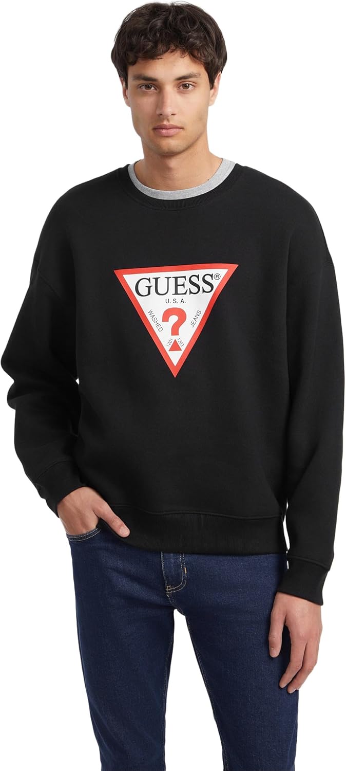

Мужская толстовка GUESS JEANS CN OS с культовым треугольным рисунком, Черный, Мужская толстовка GUESS JEANS CN OS с культовым треугольным рисунком