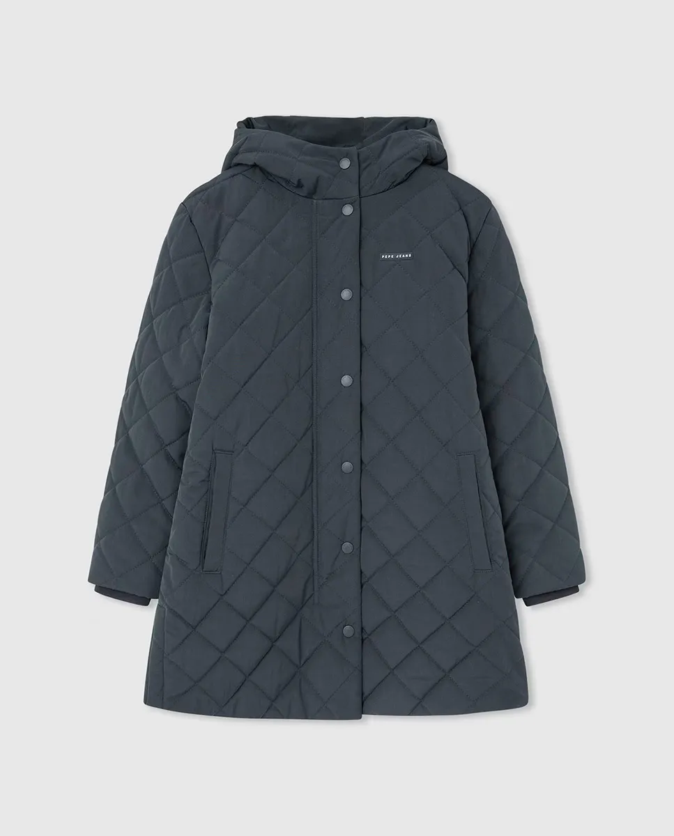 

Стеганое пальто с капюшоном для девочек Pepe Jeans, синий