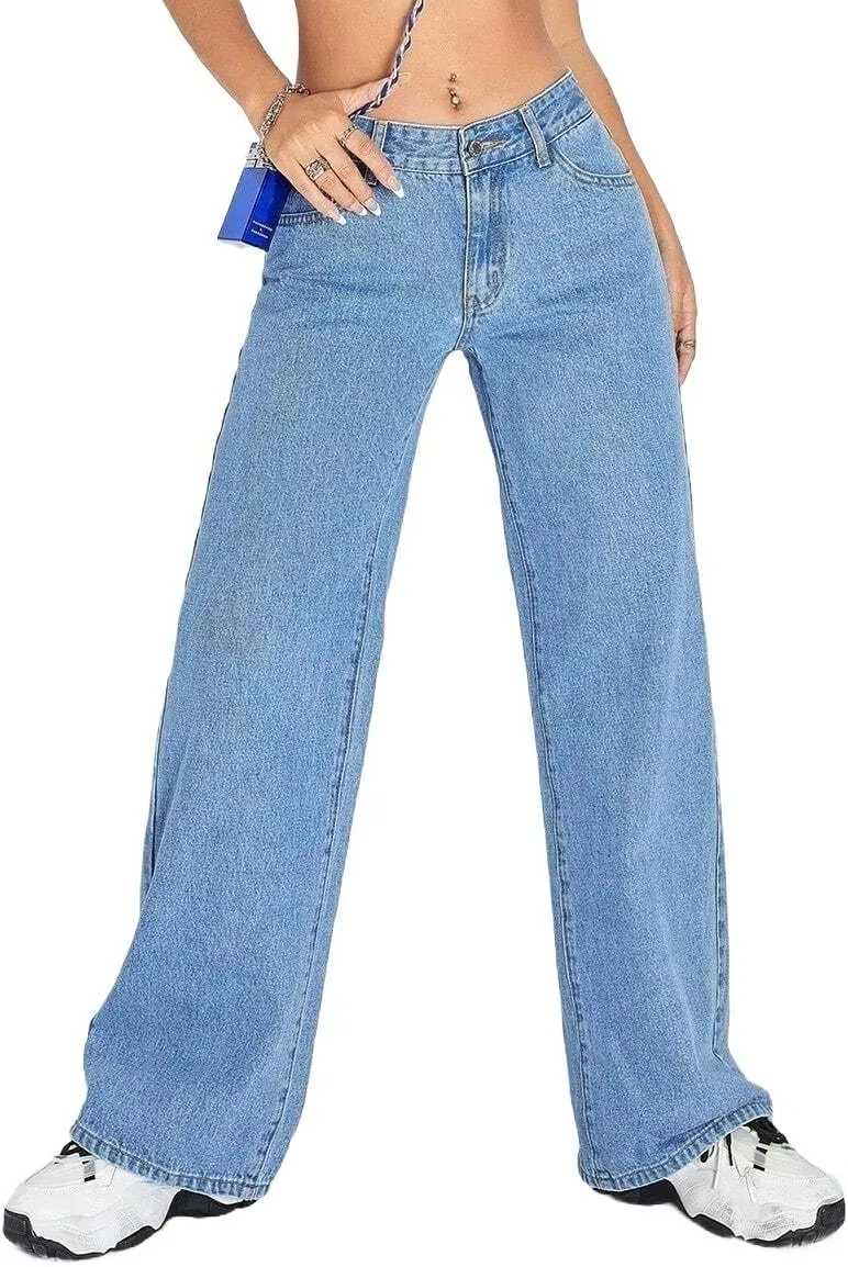Женские джинсы с прямыми штанинами и косыми карманами Generic, Medium Wash