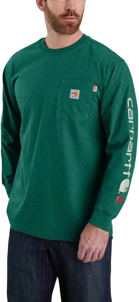 

Carhartt мужская огнестойкая футболка Force Loose Fit с логотипом, легкая, с длинным рукавом, North Woods Heather