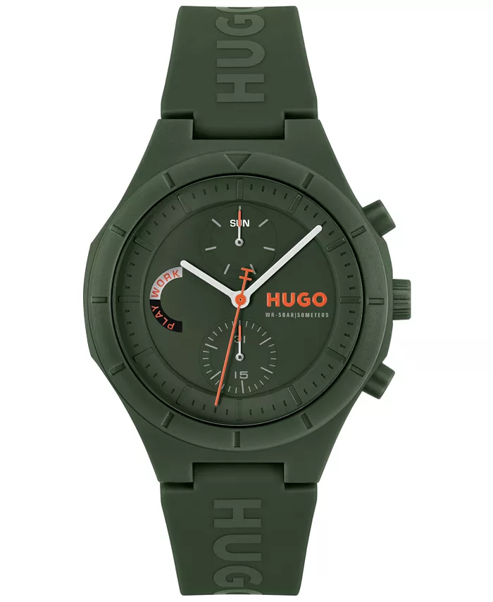 

Мужские многофункциональные часы Lit Multi Quartz с зеленым силиконовым ремешком, 44 мм Hugo Boss
