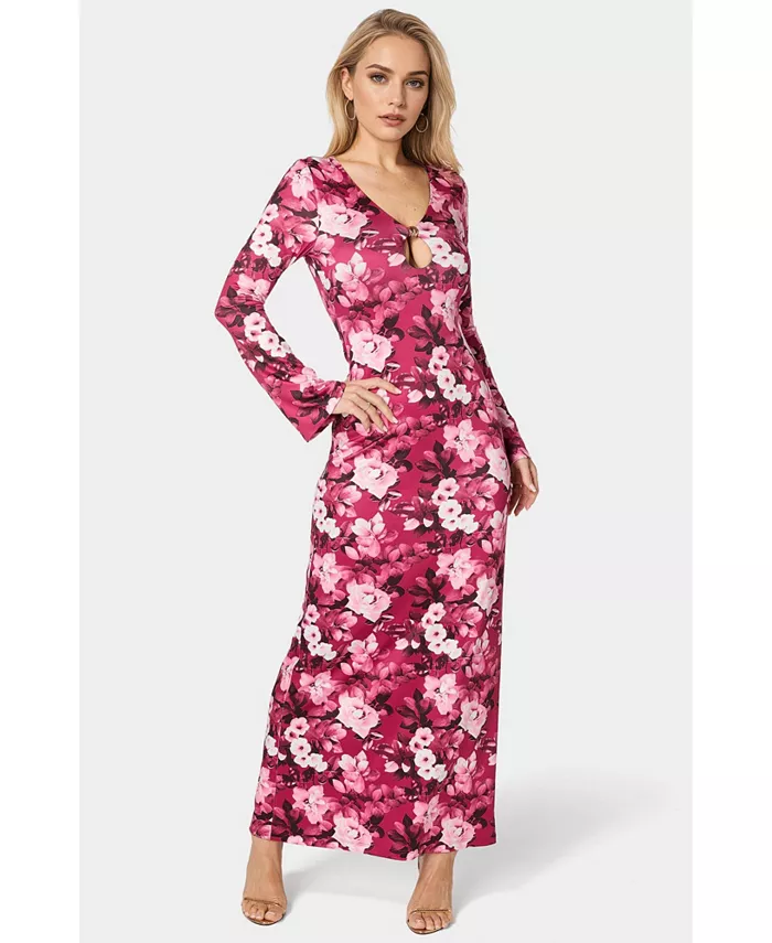 

Женское платье макси с длинными рукавами и вырезом-замочной скважиной Bebe, красный