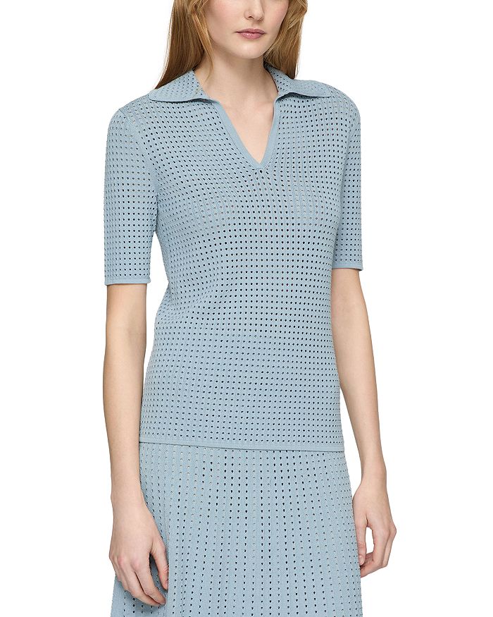 

Рубашка поло с ажурной строчкой Lafayette 148 New York, синий