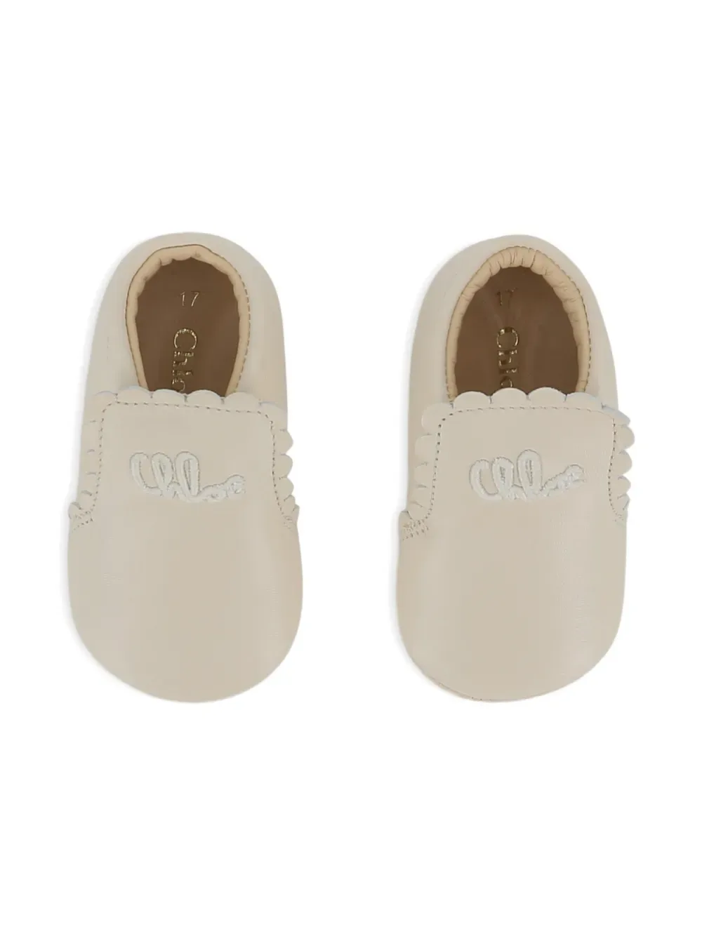 Слиперы с фестонами и вышитым логотипом Chloé Kids, бежевый — фото 2