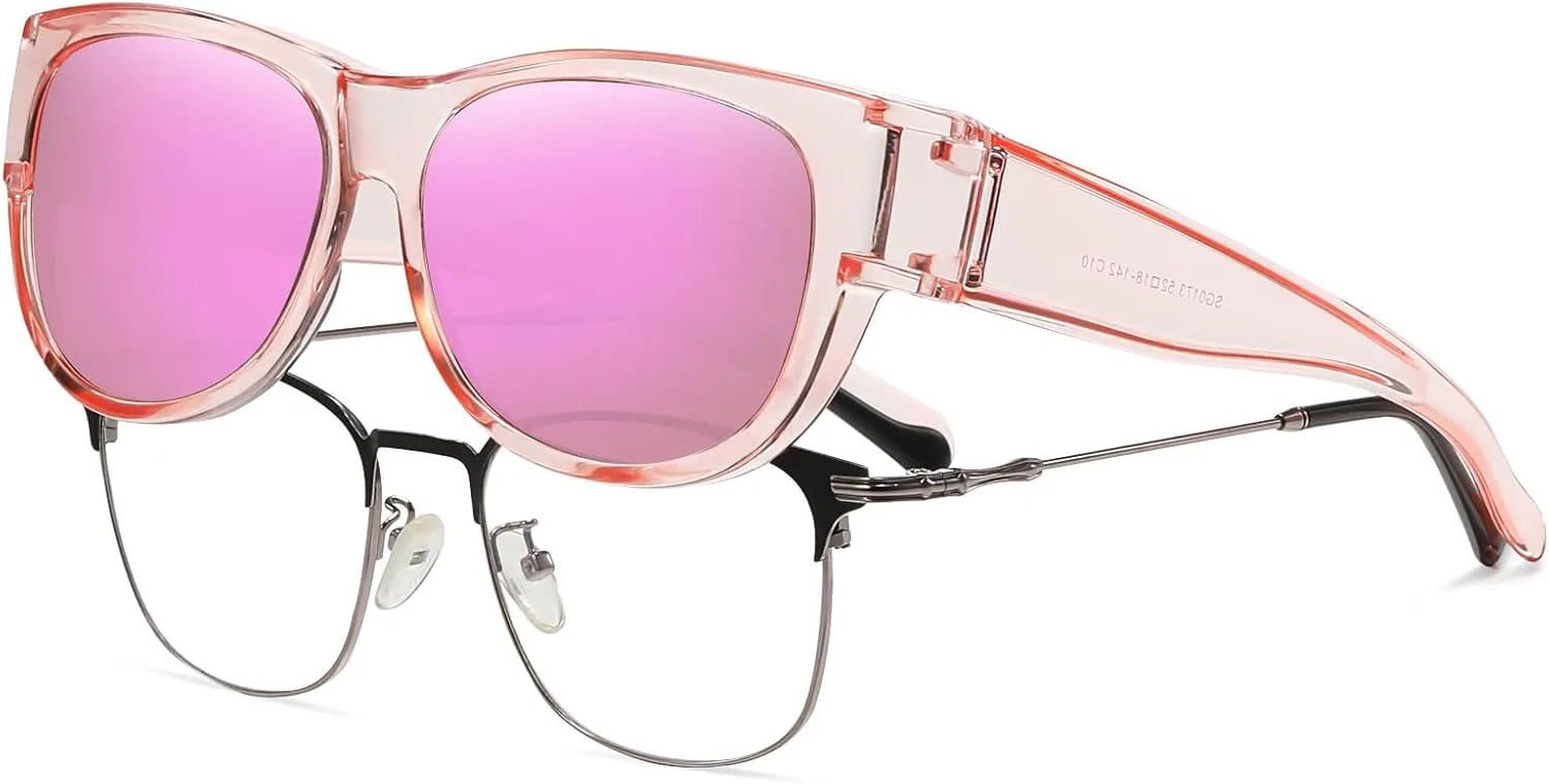 

Солнцезащитные очки HAOLOTA Fit Over Glasses для женщин, поляризованные, модные, в форме «кошачьих глаз», с защитой от УФ-излучения, Size M C05 Clear Pink/Pink