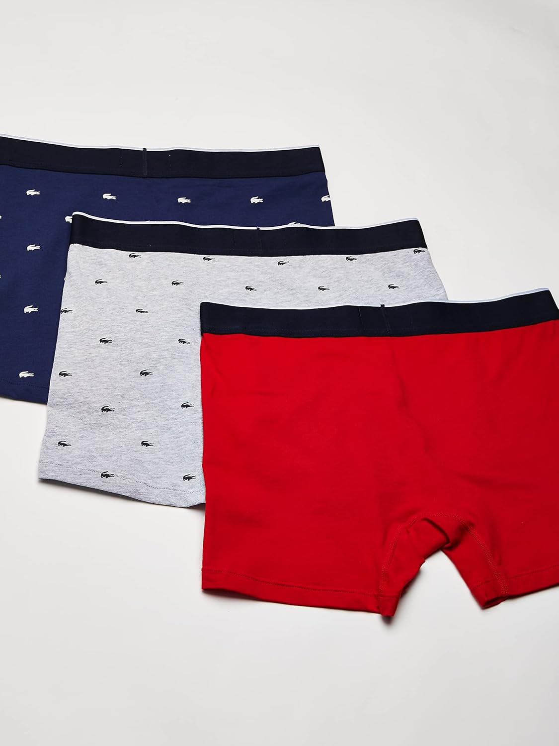 Lacoste мужские повседневные боксеры All Over Croc 3 Pack из хлопка с добавлением эластана, Deep Ocean/Dove Grey/Red (New) — фото 4