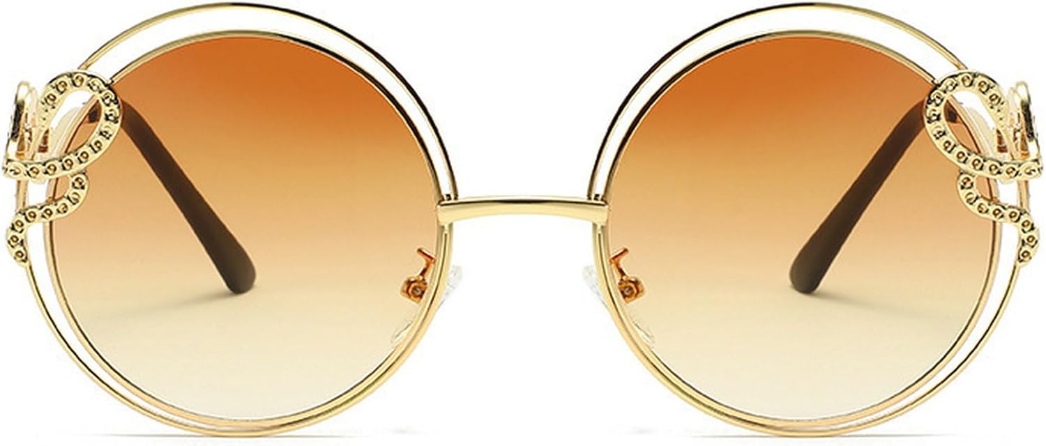 

Винтажные круглые солнцезащитные очки для женщин, увеличенного размера, 2025 год, роскошные очки в металлической оправе, нестандартная форма, солнцезащитные очки для женщин, защита от УФ-излучения UV400 mincl, Brown