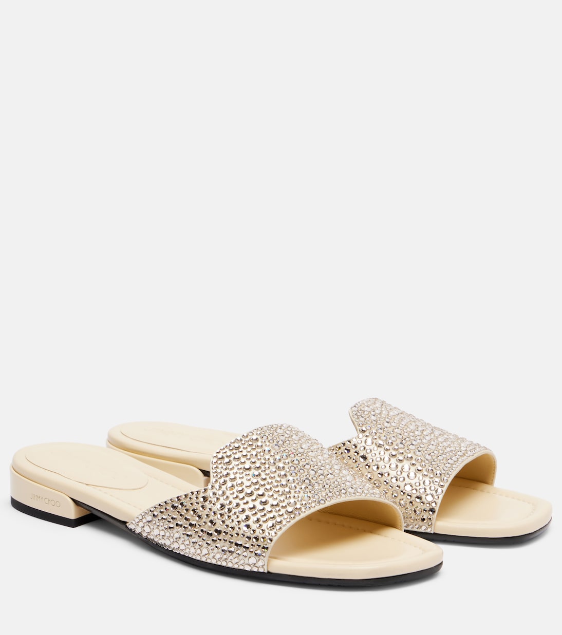 Дины украшенные атласные шлепанцы Jimmy Choo, Buttermilk
