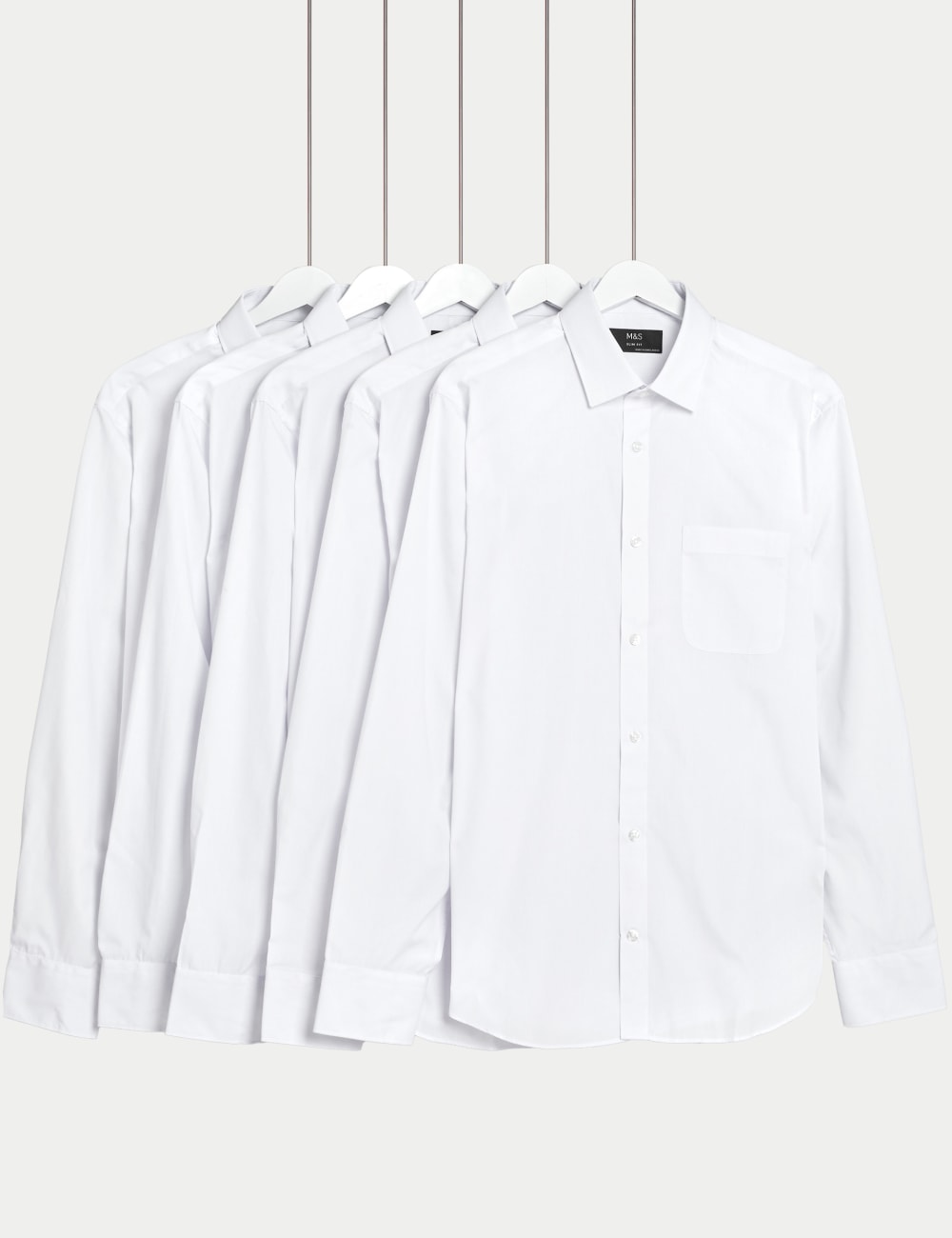 

5 упаковок Slim Fit Easy Iron с длинным рукавом рубашки Marks & Spencer, белый