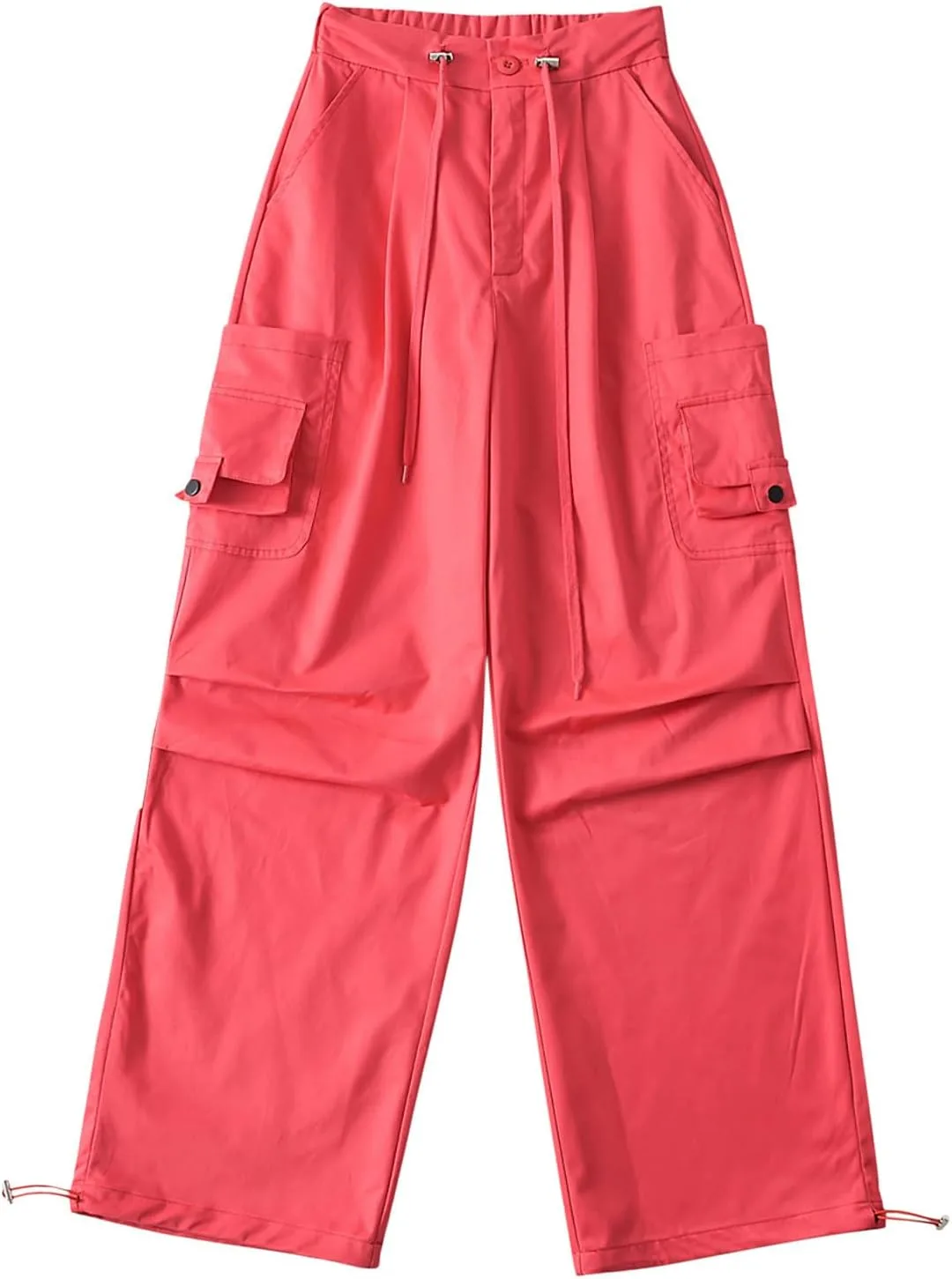 Женские карго-штаны с высокой талией, мешковатые, на шнурке, прямые широкие брюки в стиле кэжуал, мода Y2K, уличный стиль, джоггеры Generic, красный