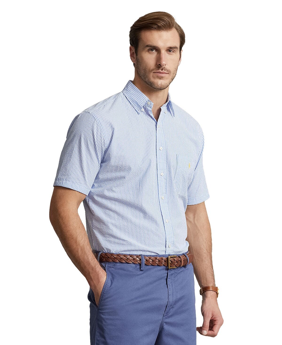 

Мужская рубашка из жатого хлопка большого и высокого размера Polo Ralph Lauren