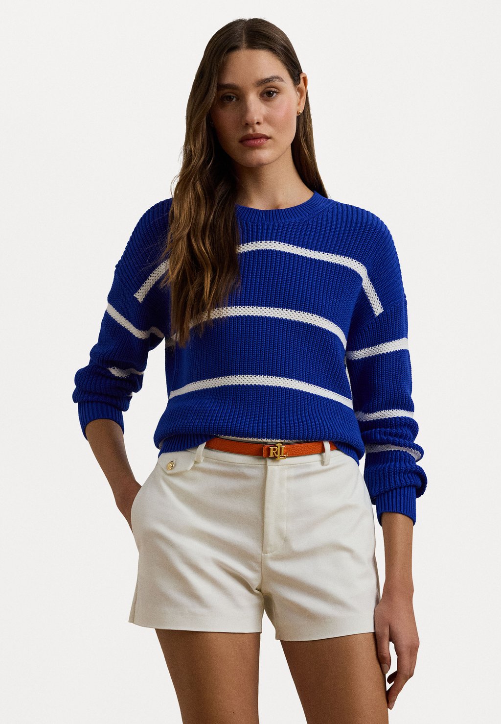 

Свитер STRIPED RIB KNIT COTTON CREWNECK SWEATER Lauren Ralph Lauren, белый