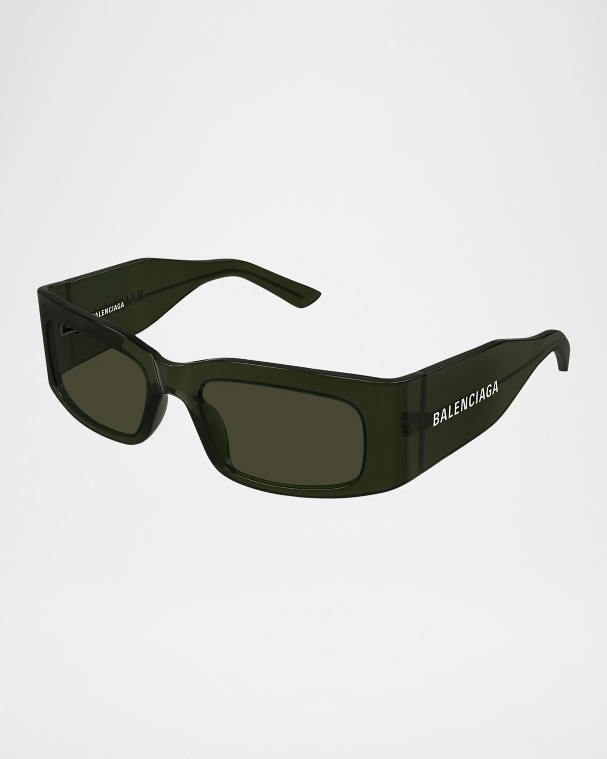 

BB0328S Прямоугольные солнцезащитные очки с логотипом Balenciaga, цвет Shiny Transparent Dard Green
