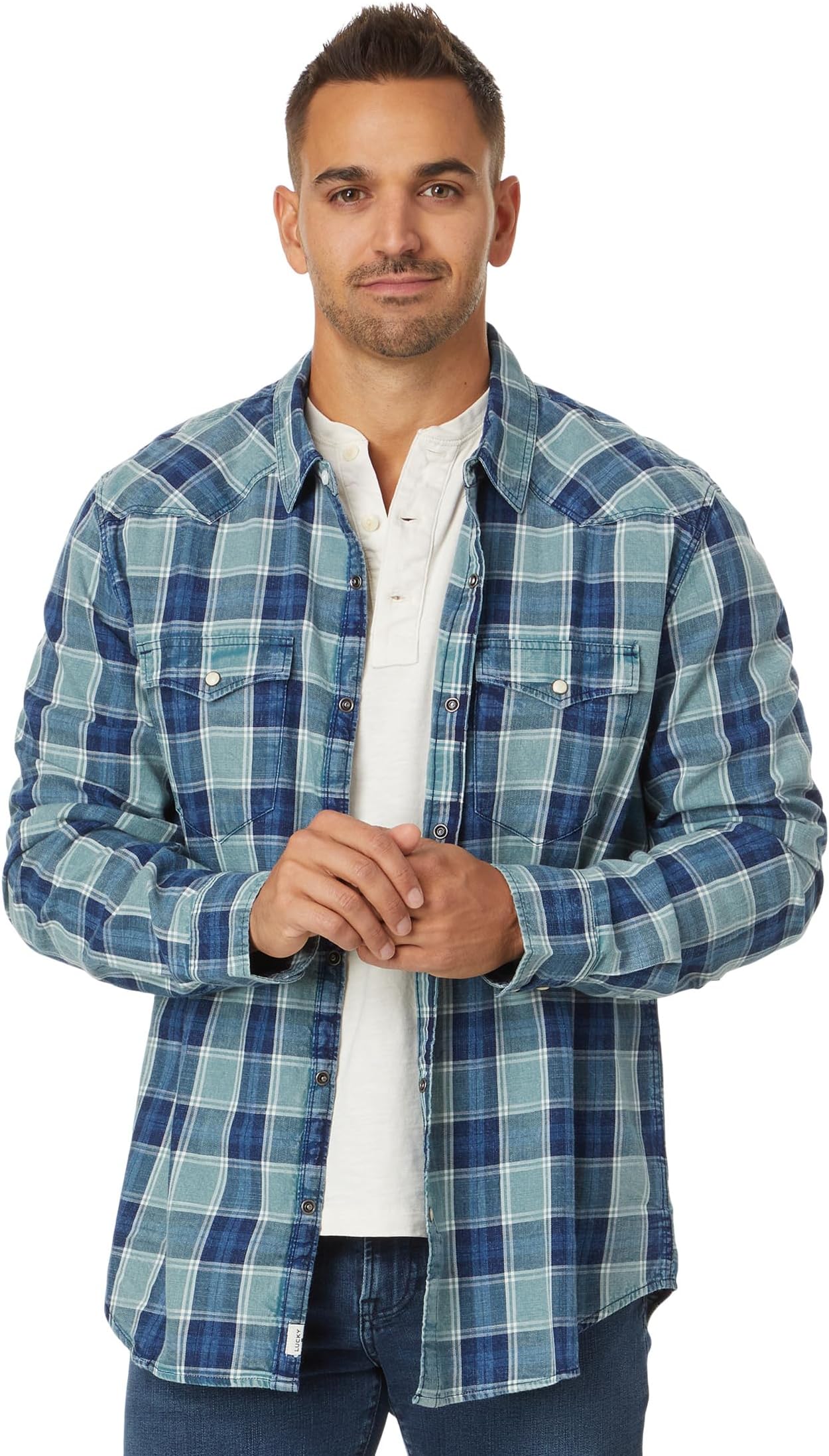 

Рубашка Lucky Brand Plaid Indigo Western Long Sleeve Shirt, цвет Blue Multi