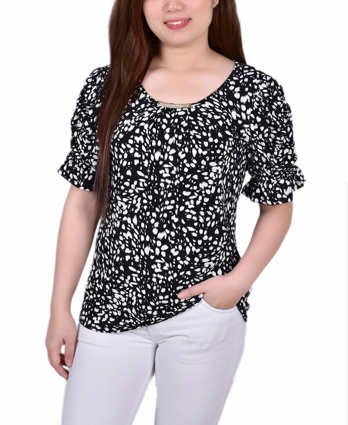 

Топ из фурнитуры Petite с манжетами на рукавах до локтя NY Collection