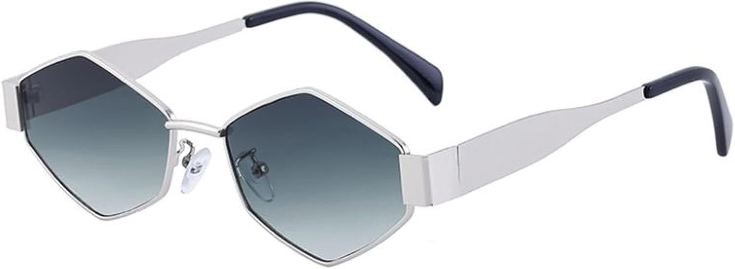 

Женские солнцезащитные очки в стиле шестиугольник-панк, роскошная винтажная металлическая оправа, стимпанк, уникальный многоугольный дизайн TVTBBVV, C6silverdoublegree