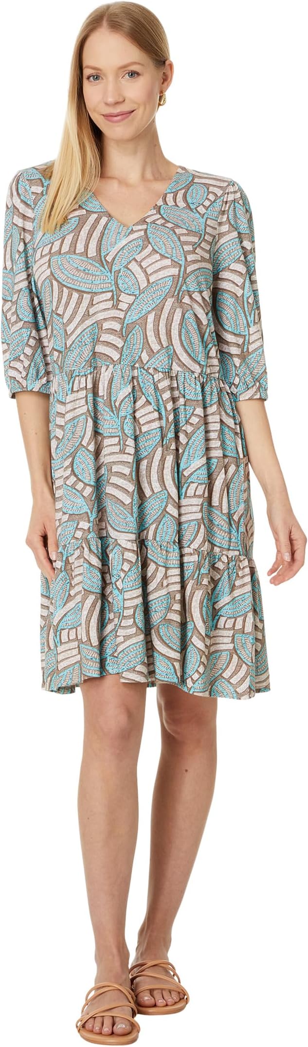 

Платье NIC+ZOE Mosaic Fern Elbow Sleeve V-Neck Dress, цвет Neutral Multi