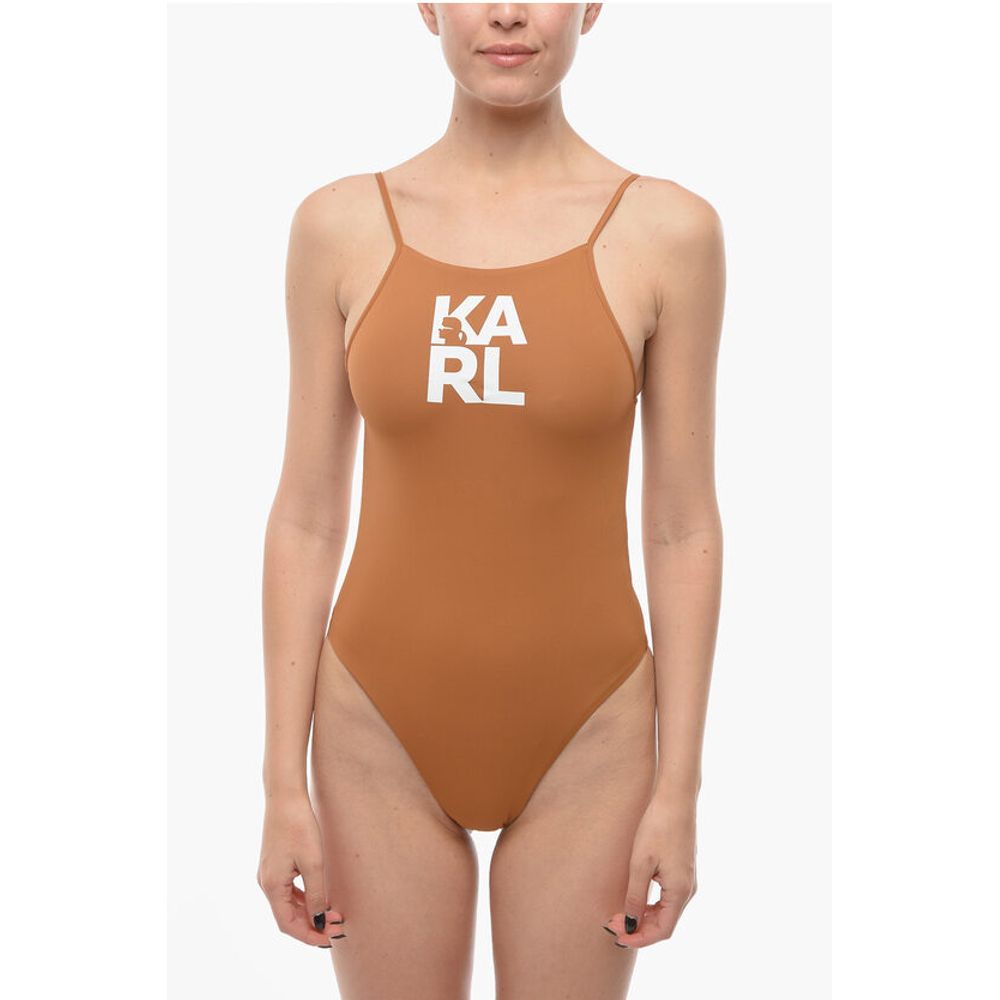 

Однотонный слитный купальник с напечатанным логотипом Karl Lagerfeld, Brown