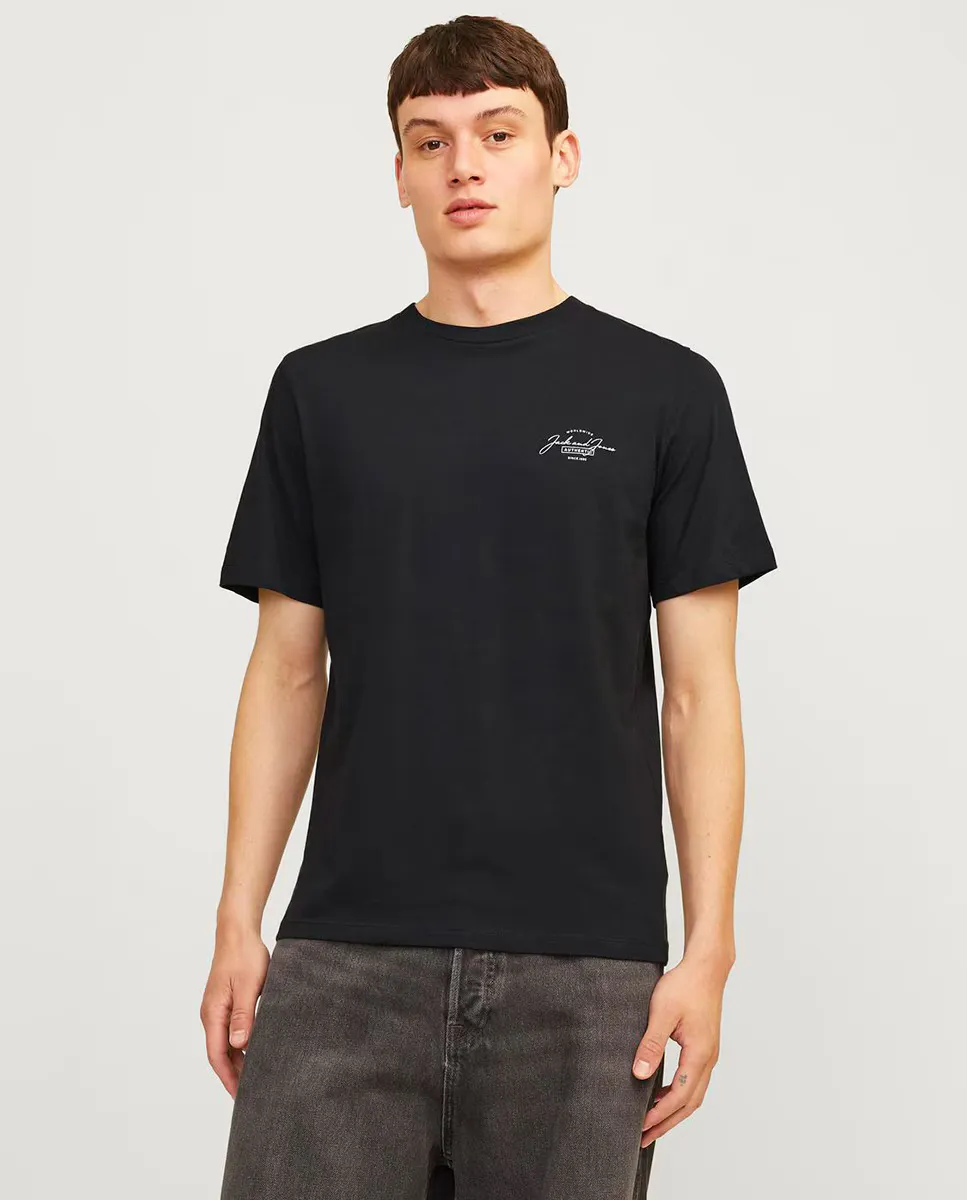 

Мужская футболка с короткими рукавами, круглым вырезом и принтом спереди Jack & Jones, черный
